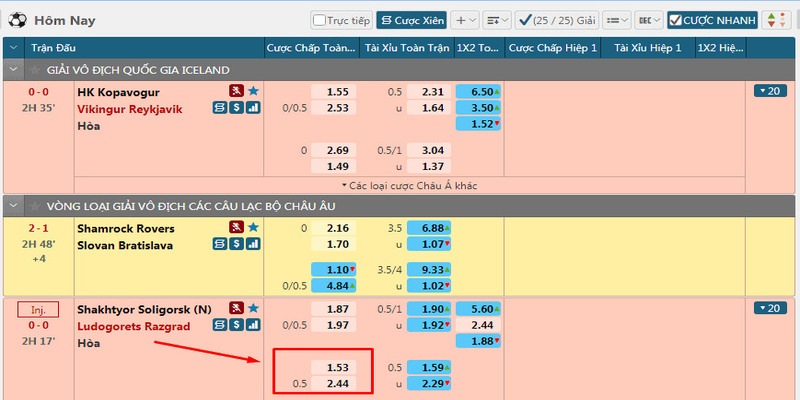 Kèo 1/4 (0.25), Kèo 1/2 (0.5), Kèo 3/4 Dự đoán và thắng hoặc thua khi chênh lệch một nửa điểm bóng